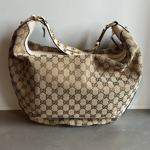 Gucci Biba Monogram Canvas Studded Hobo Bag - Picture 2 of 12